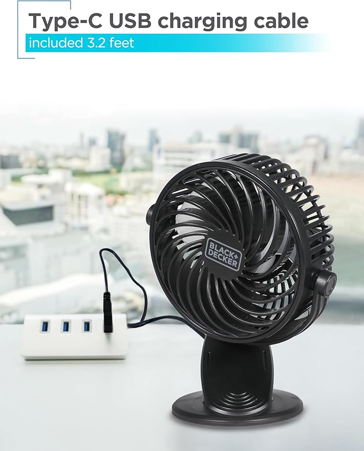 BLACK+DECKER Convertible Cooling Fan - Portable Tabletop and Standing Fan for Home or Office, 4" with 3 Speed Settings and Adjustable Tilt Angle, 2-Pack, Black