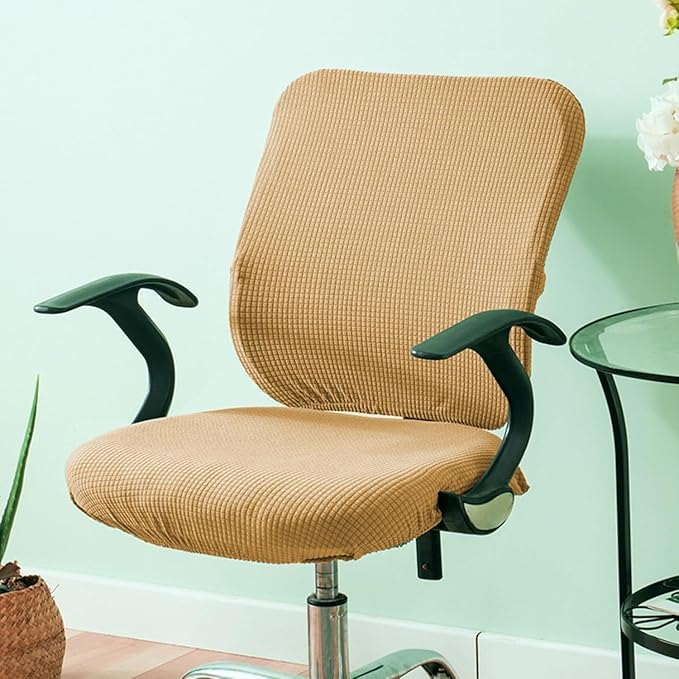 Sunnyway Stretchable Office Chair Seat Cover, Elastic Chair Slipcover with Tie Straps, Dining Chair Slipcover Machine Washable, Fits Seat Size 17.7"-21.7" (Brown)