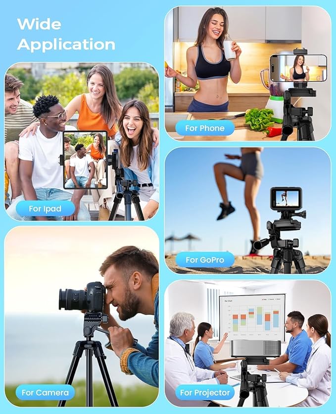 MACTREM iPhone iPad Tripod Stand, 67" Phone Tripod for iPad Tablet Camera with 2 in1 Holder Remote Carry Bag, Aluminum Extendable iPhone Stand for Video Recording/Selfies/Live Stream/Vlogging