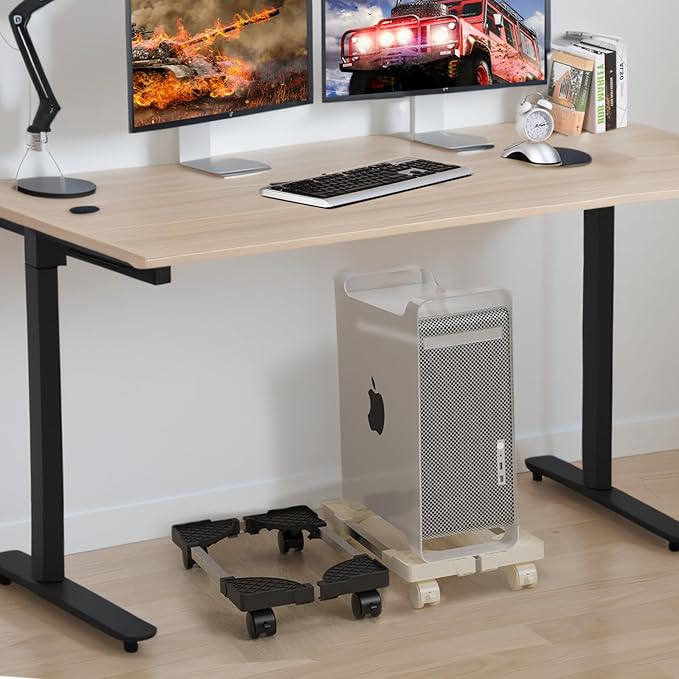 Computer Tower Stand, Adjustable Mobile CPU Stand Fits Most PC Tower, Desktop CPU Holder with 4 Rolling Caster Wheels, PC Floor Cart Riser Gaming Desk Accessories