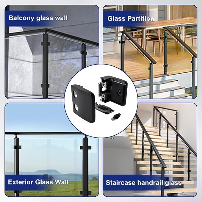 Glass Clamp - 4PCS,for 1/4 "-1/2 "（6mm-12mm） Tempered Glass, Stainless Steel 304 Flat Back Square Casting- Black for Indoor/Outdoor Balustrade, Stair Handrail (LIUCHONGYANG99)