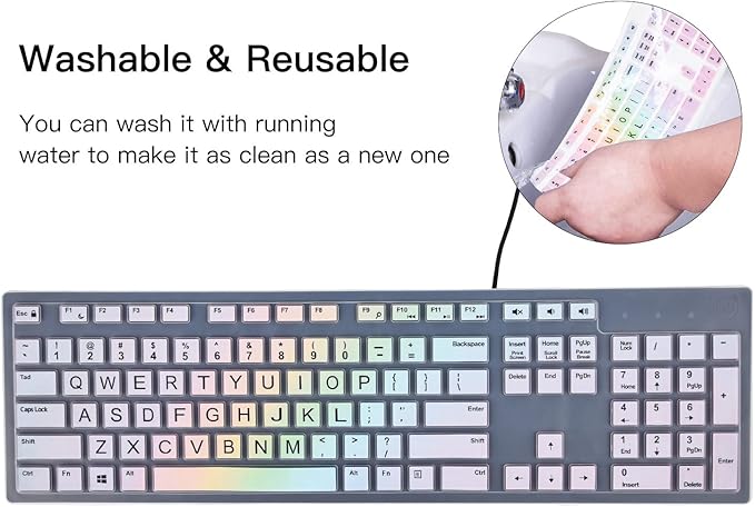 Color Keyboard Cover Skins Compatible with DELL KM636 KB216 Wired Keyboard & DELL Optiplex 5250 3050 3240 5460 7450 7050 & DELL Inspiron AIO 3475/3670/3477 All-in one Desktop(Rainbow 11)