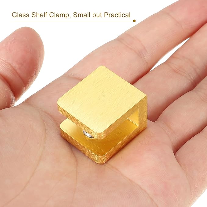 uxcell Glass Shelf Clamp, 4Pcs Brass Glass Clamp for 5-8mm Thick Glass, Adjustable Glass Shelf Bracket Support Holder, Gold