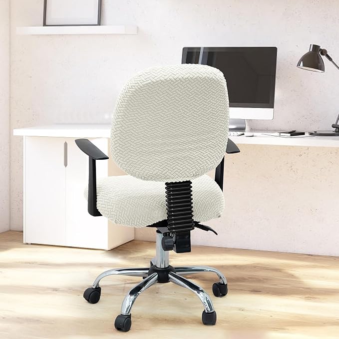MIFXIN Computer Office Chair Cover Stretch Elastic Slipcover 2 Piece Jacquard Computer Chair Seat Covers Furniture Protector for Office Home, Only Covers No Chair (White)