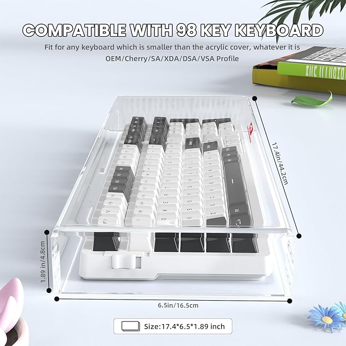 ZIYOU LANG KC04 Acrylic Clear Transparent Keyboard Cover(17.4 * 6.5 * 1.89 inch) with Dustproof Waterproof Anti-hit Anti-cat Protective Case for Standard 98Key Mechanical Gaming Keyboard
