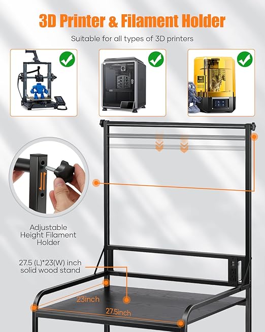 AHOWPD 3D Printer Rack Filaments Storage - Rolling 3d Printing Stand Filament Organizer, Spools Holder Racks Cart with Wheels, Heavy Duty Shelf Hold Spool PLA, ABS, PETG for Garage Office Workshop