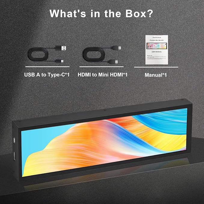 8.8 Inch FHD Computer Secondary Screen IPS 1920x480 LCD Display CPU Temperature Monitor with Casing for Computer Case Temperature Windows macOS Aida64 CPU GPU Monitor