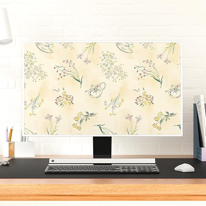 Orange Cottagecore Floral Waterproof 40,41,42,43 Inch TV Dust Cover Anti-Static Dustproof Teapot Botanical Television Cover for Television LED LCD OLED TVs Anti-Scratch Anti-Static Protective