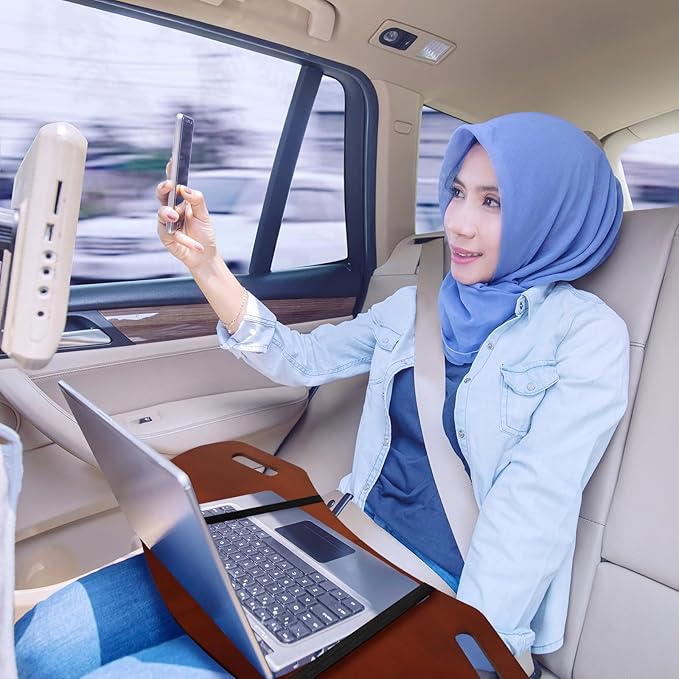 GlikCeil 29.5" Wood Curved Lap Desk Table Tray with Handles Wooden Foldable Desk Curved Bed Lap Board Keyboard Tray for Laptop Computer Mouse(Reddish Brown)