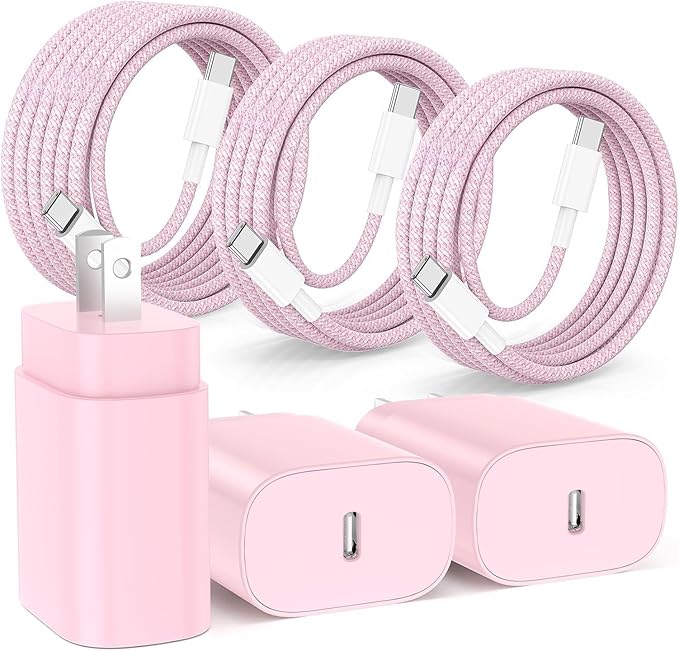 Hzevn 25W USB C Super Fast Charging Charger for Samsung Galaxy Phone, 3Pack Quick Charger Block with Braided Long USB C to C Cables (6/6/10ft) for Samsung Galaxy S25/S24/Plus/Ultra, Android/iPhone 17