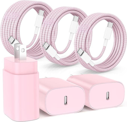 Hzevn 25W USB C Super Fast Charging Charger for Samsung Galaxy Phone, 3Pack Quick Charger Block with Braided Long USB C to C Cables (6/6/10ft) for Samsung Galaxy S25/S24/Plus/Ultra, Android/iPhone 17