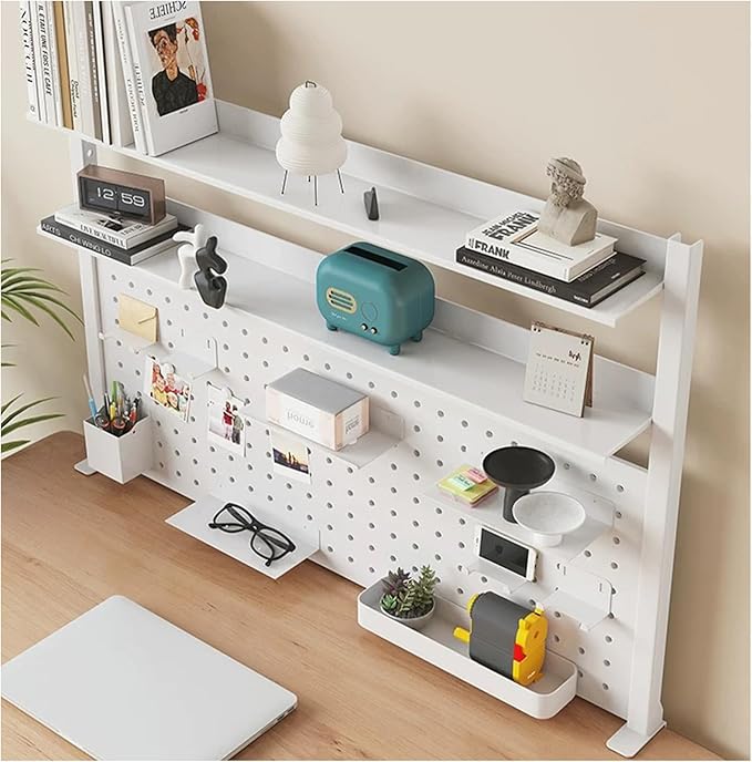 Clamp on Desk Organizer Shelf, Desk Extender with Pegboard, Gaming/Computer Desk Accessories with Shelf, Privacy Panel for Office, Clamp-on Desktop Shelving Syste (White, 31.5in/80cm)