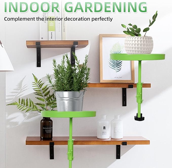 2Pack Window Plant Shelves Stand Holder 7.10inch Adjustable Windowsill Clamp Tray Round Metal Windowsill Extension Tray Window Planter Floating Shelf for Plants for Indoor Plants Home Decor, Green