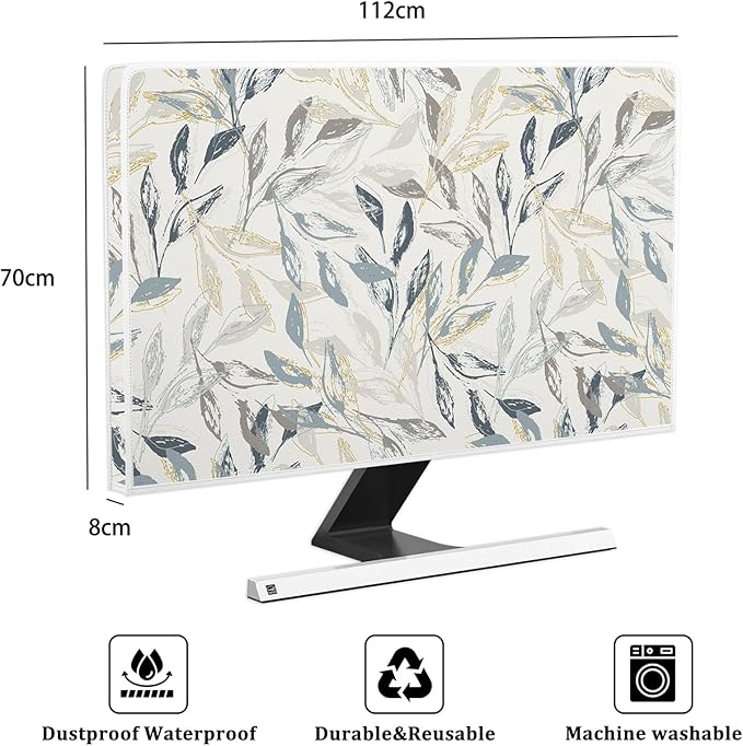 Bohemian Floral Waterproof Screen TV Covers 45, 46, 47, 48 Inch Artistical Boho Botanical Decorative Dust-Proof Television Covers for Desktop PC Protector Full Body Cover for TV Screen