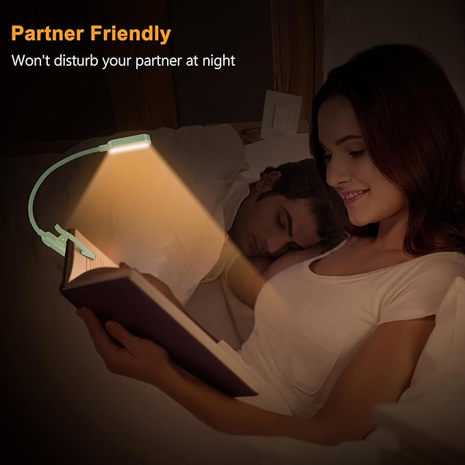 Gritin 16 LED Rechargeable Book Light for Reading in Bed- Eye Caring 3 Color Temperatures, Stepless Dimming Brightness, 80 Hrs Runtime, Lightweight Flexible Clip on Light for Book Lovers-Cyan