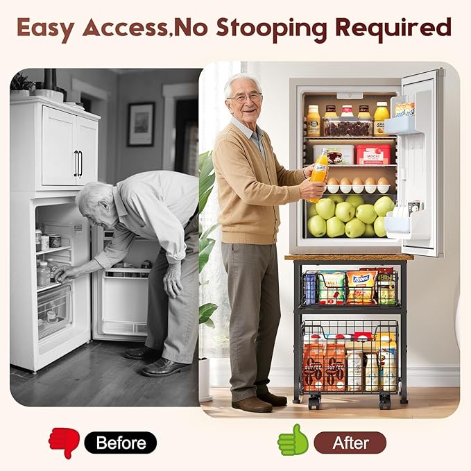 Mini Fridge Stand with Storage, Small Refrigerator Stand with 2 Drawers, Mini Fridge Shelf Cabinet-Max Load 400 LBS Heavy Microwave Stand Mini Fridge Cart for Dorm, Apartment, Kitchen, (Brown)