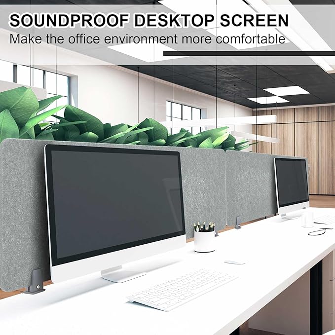 Colarr Sound Proof Dividers with Clamp 16 x 47 '' Mounted Desk Divider Privacy Panel Acoustic Absorbing Desk Partition Boards for Privacy Office Desktop Accessories Reduce Distractions (Light Grey)