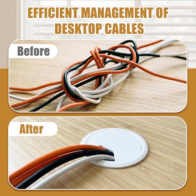 SATINIOR 10 Packs Desk Grommet Plastic Cable Hole Cover to Arrange Wires & Cords PC Desk Cord Wire Organizer Caps Desktop Cord Management Grommet for Home Office Table Desktop (2 Inch,White)