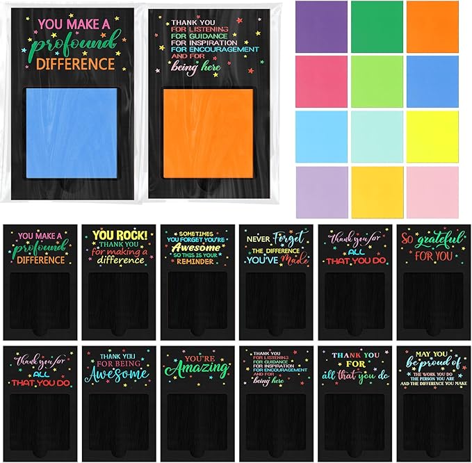 Motipuns 36 Pcs When is Teacher Appreciation Gifts Inspirational Sticky Notes Pad Holder Office Volunteer Thank You Gifts Team Work Sticky Notes OPP Bags for Teacher Nurse Coworker Staff SLP OT Month