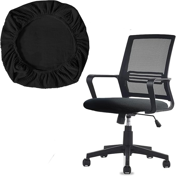 One Stretch Office Chair Cover, Universal Elastic Computer Desk Seat Slipcover, Washable Removable Protective Cover for Rotating Swivel Chair, Anti-Dust(Black)
