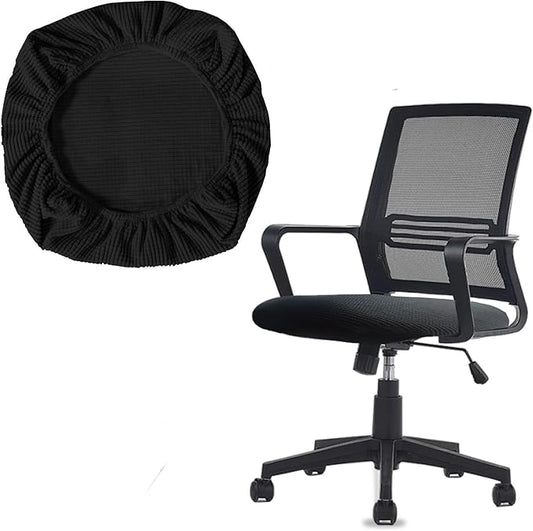 One Stretch Office Chair Cover, Universal Elastic Computer Desk Seat Slipcover, Washable Removable Protective Cover for Rotating Swivel Chair, Anti-Dust(Black)