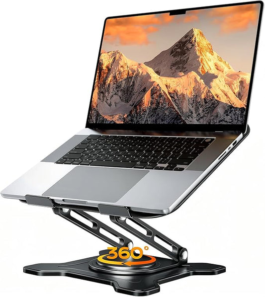 JCZT Adjustable Laptop Stand for Desk, 360° Rotating Base Ergonomic Computer Stand, Laptop Riser Foldable Protable for Office Home Fits Compatible with MacBook Pro/Air Notebook up to 10-16" Black