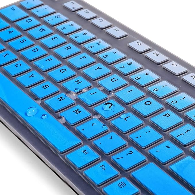 Keyboard Cover Skin for Dell KM636 Wireless Keyboard & Dell KB216 Wired/Dell Optiplex 5250 3050 3240 5460 7450 7050/Dell Inspiron AIO 3475/3670/3477 All-in-one Desktop Keyboard Protector, Ombre Blue