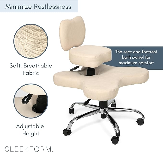 Sleekform Cross Legged Office Chair with Wheels, Meditation Desk Chair Adjustable Height - Great for Yoga, Criss Cross Lounging, Comfy ADHD Seat for Adults & Ergonomic Kneeling at Home Office Desk