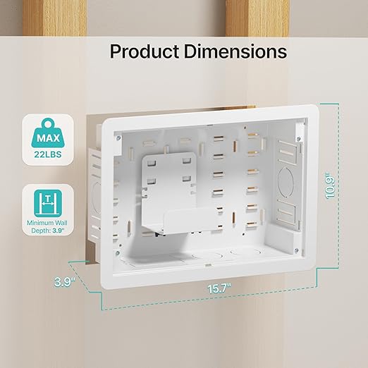 PEGZONE 9" in-Wall Media Box, Recessed Outlet Wall Box, Structured Media Enclosure for One Connect & Network Switches, Works with Fire TV Stick & Samsung -Friendly Cable Management Kit