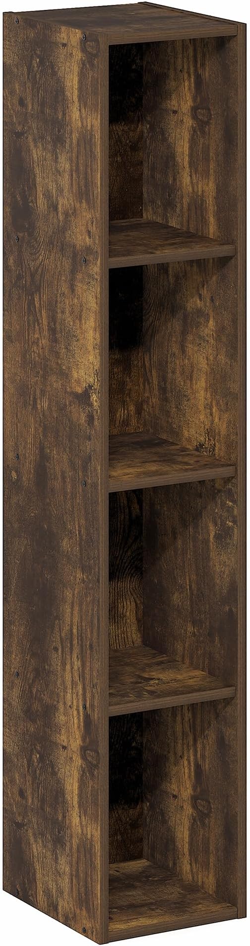 Furinno Fulda Book Shelf, 4-Tier Narrow Bookshelf, Standing Bookcase with 8-in Width Storage Shelf, 9.3 x 7.9 x 41.6, for Organization and Storage, for Living Room, Bedroom, Home Office, Amber Pine