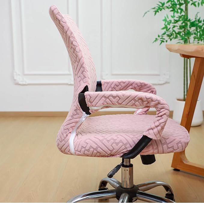 Pink Office Chair Cover with Armrest Cover 18Inch Wide Stretch Jacquard Small Desk Computer Chair Covers with Long Zipper Arm Slipcovers Washable