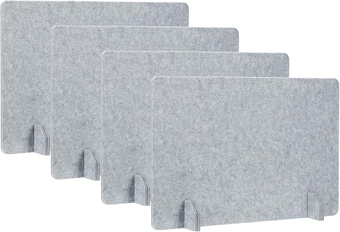 PATIKIL Desk Dividers 24" x 16", 4 Pack Desk Privacy Panel Freestanding Noise Reducing Partition Acoustic Panel with 4Pcs Support Feet for Testing Office Home Library, Cement Gray Style C