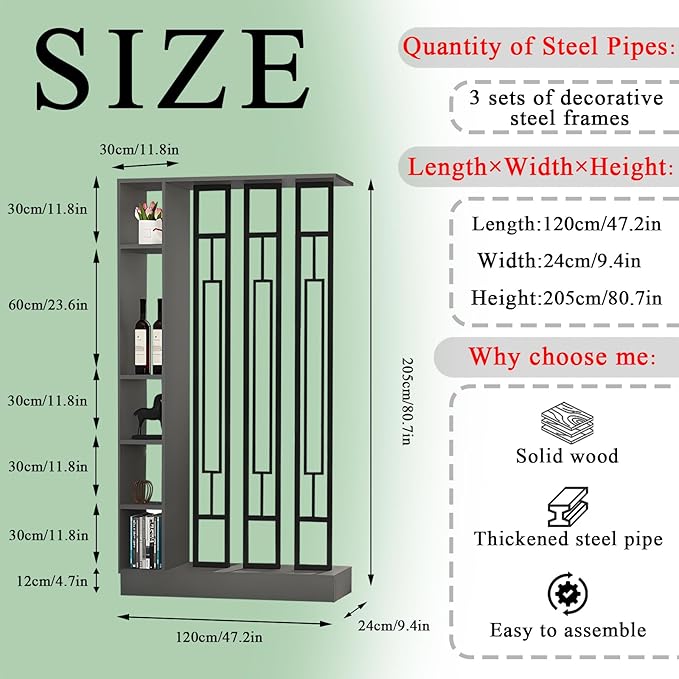 Wall Room Divider - Freestanding Wood Room Divider with Shelves, Wall Divider with Storage Cabinet, Easy Assembly Freestanding Decor for Bedroom, Office