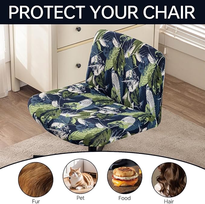 Armless Chair Slipcover Stretch Criss Cross Chair Cover, Mid Back Wide Seat Accent Chair Covers,Modern Vanity Chair Cover for Office Desk (Leaf Vein)