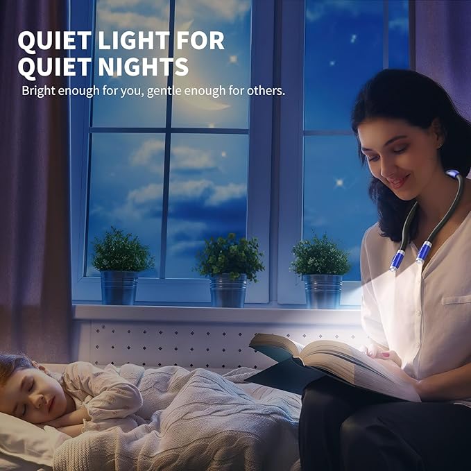 LUXJET Neck Reading Light & Book Lights - 3 Color & 6 Brightness, Flexible Arm, 80H Rechargeable - Christmas Gift White Elephant Gifts for Book Lovers