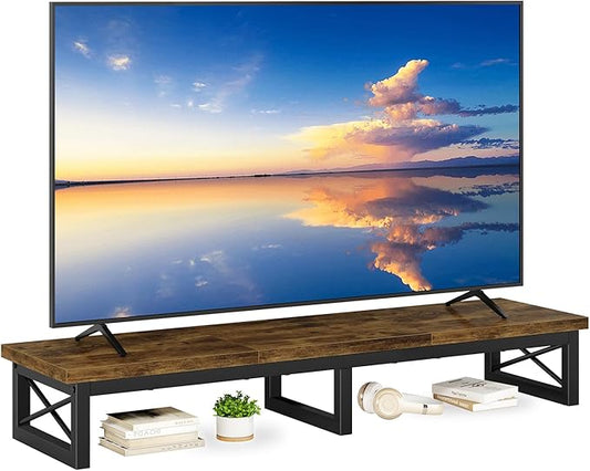 IBUYKE 45" Large TV Riser for 32-60 inch TV,Tabletop Short TV Stand with Storage and Steel Legs,Dual Screen Office Desk,Stand Riser,TV Riser Stand for Home,Bedroom,Living Room,Rustic Brown TVT002H