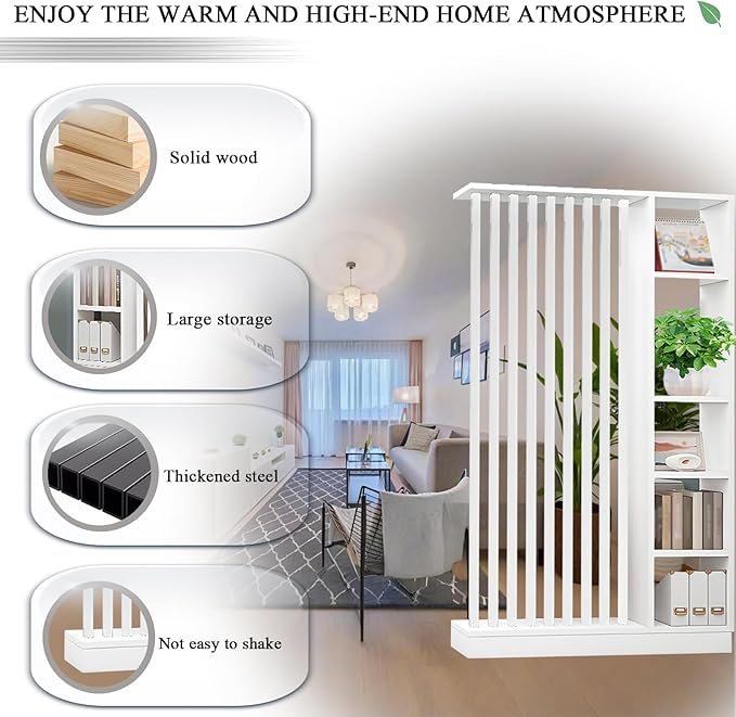 Room Divider with Shelves, Entrance Hall Partition Screen Column Floor to Ceiling - Freestanding Room Divider with Storage Shelf, Freestanding Decor for Bedroom (A White + White, 47.2in / 120cm)