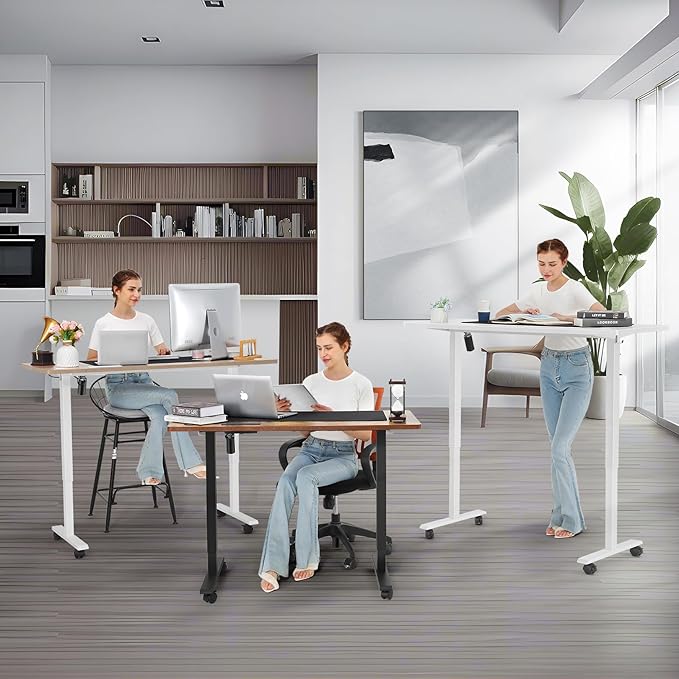 farexon Electric Standing Desk Adjustable Height, 71 x 28 Inch Sit Stand up Desk with Large Mouse Pad, Double Metal Hook,4 Wheels,4 Memory Preset Heights Home Office Computer Desk（Brown）