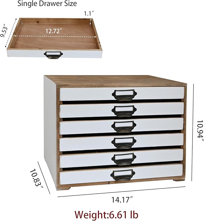 Vintage 6-Drawer Wooden Desktop Organizer Cabinet, Rustic Distressed Wood Card Catalog Cabinet, Antique Storage Box for Jewelry Cosmetics Craft Paper Home Office Decor (White)