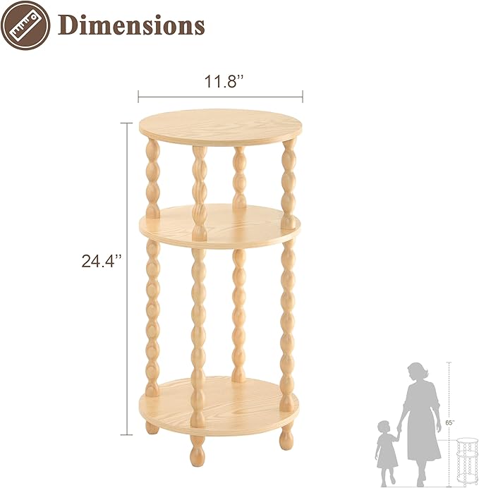 AWASEN Small End Table, 3-Tier Round Side Table for Small Spaces, Round Accent Table Nightstand for Bedroom, Living Room, Office, Natural