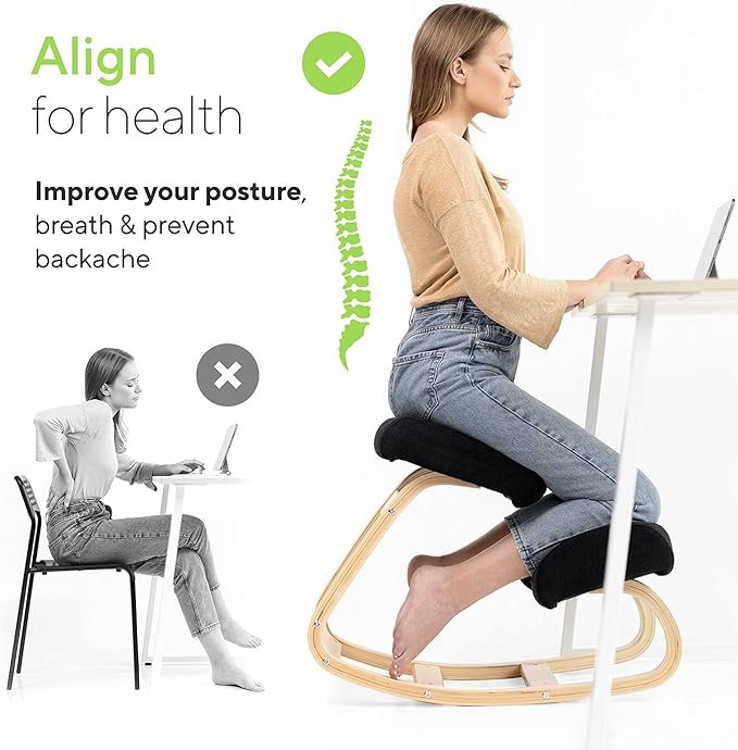 Ergonomic Kneeling Chair with Extra Padding - Posture Support Comfortable Desk Chair - Angled Rocking Stool & Balancing Seat - Natural Relief for Neck or Back Pain (with Extra Padding)