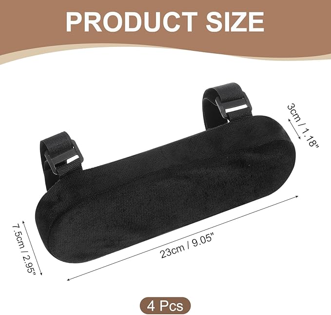 uxcell Memory Foam Chair Armrest Pads, 4 Pair Office Chair Arm Covers, Elbow Pillow for Offices Study Rooms Game Rooms (Black)