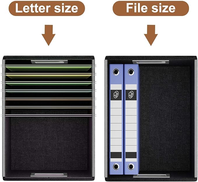 File Organizer Boxes with Lids, Collapsible Faux Leather Hanging File Folder Box Organizer with Plastic Slide, Decorative Home/Office Filing System Boxes for File and Folders Storage