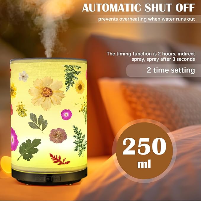 Rossesay Essential Oil Diffuser Flower Humidifiers Lamp, 250ml 7-Color LED Aromatherapy Diffuser with 3 Mist Modes Auto-Off Floral Night Light Gift for Women Mom Home Office Desk Decor