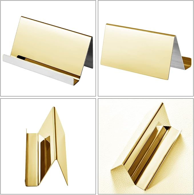 Maxdot 2 Pack Stainless Steel Business Cards Holders Desktop Credit Name Card Display Organizer for Business Mental Name Case Rack for Office Home Daily Use(Champagne Gold)