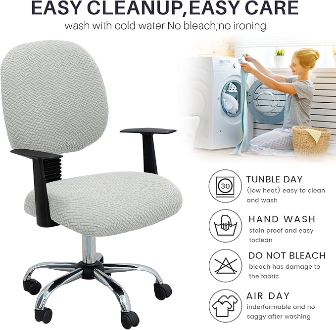 MIFXIN Computer Office Chair Cover Stretch Elastic Slipcover 2 Piece Stretchable Jacquard Computer Chair Seat Cover Furniture Protector for Office Home, Only Covers NO Chair (Light Grey)