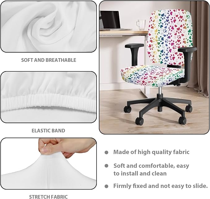 GLENLCWE Colorful Dog Paw Print Computer Office Chair Cover Protective Chair Slipcover Patriotic Chair Cloth Universal Rotating Chair Cushion Non Slip