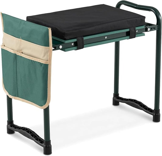 2-in-1 Garden Kneeler and Seat, Folding Garden Seat w/EVA Foam Kneeling Pad & Removable Tools Pouch, Sturdy Steel Frame, No Assembly, Portable Heavy Duty Garden Stool for Women Men Seniors