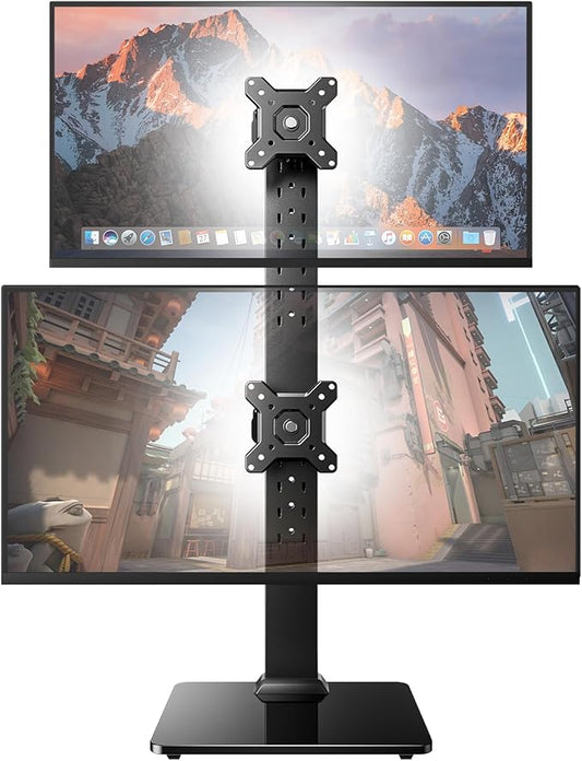 HUANUO Dual Monitor Stand for 13 to 34 Inch, Max Load 44 lbs, Vertical Monitor Mount, Freestanding Monitor Riser with Swivel, Tilt, Rotation, 13 Height Settings, Max VESA 100x100