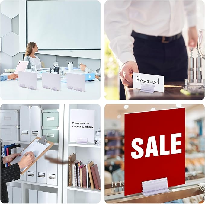 12 PCS Sneeze Guard Holder, 3x1.6X1.18 INCH Self-Adhesive Sneeze Holder, Sign Holder Stand, Desk Privacy Panel Holder for Students, Office, Desk Table Counter (Transparent)